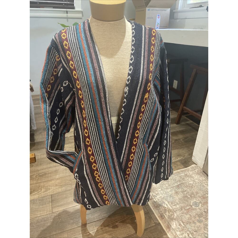 Rhea Boho Southwest Colorful Aztec Print Jacket W/ Pockets Woven Cotton Festival